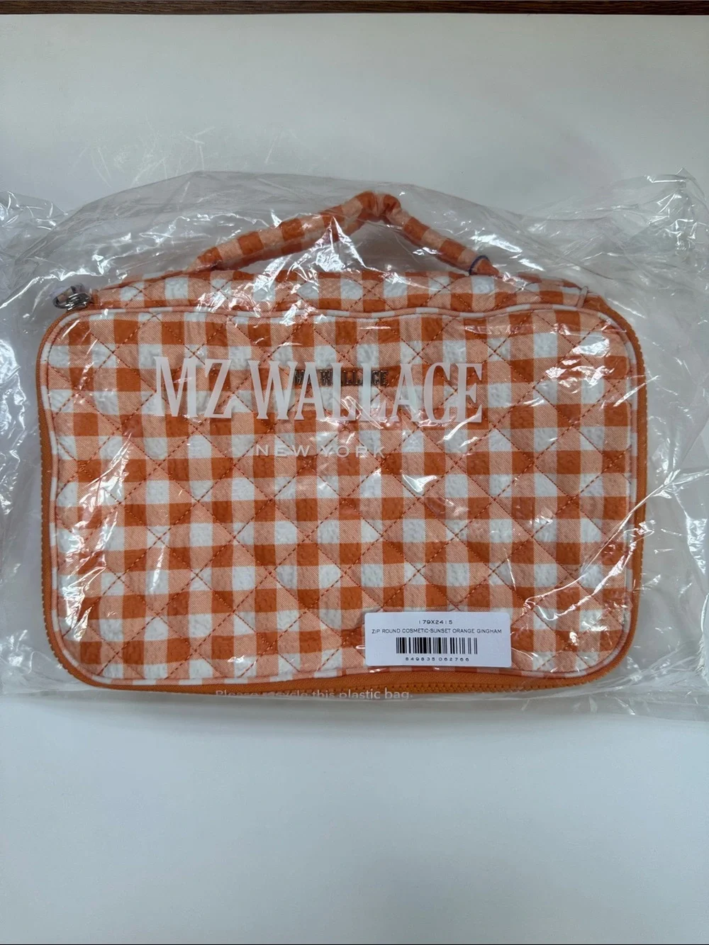 MZ Wallace Sunset Orange Gingham Zip Round Organizer